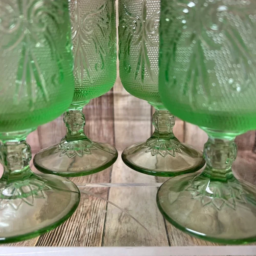 Vintage Indiana Glass Pedestal Glasses with Handles, Chantilly, Sandwich Glasses